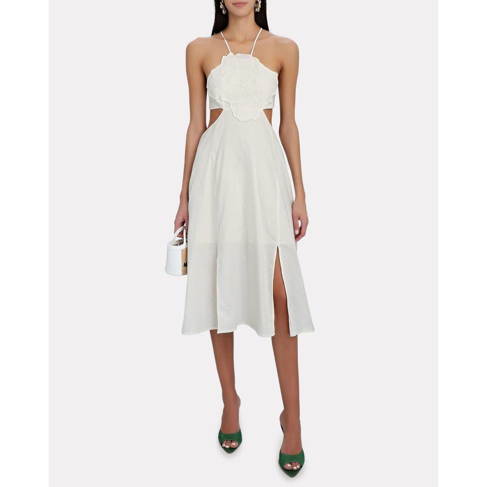 FARM RIO Flower Appliqué Cutout Midi Dress